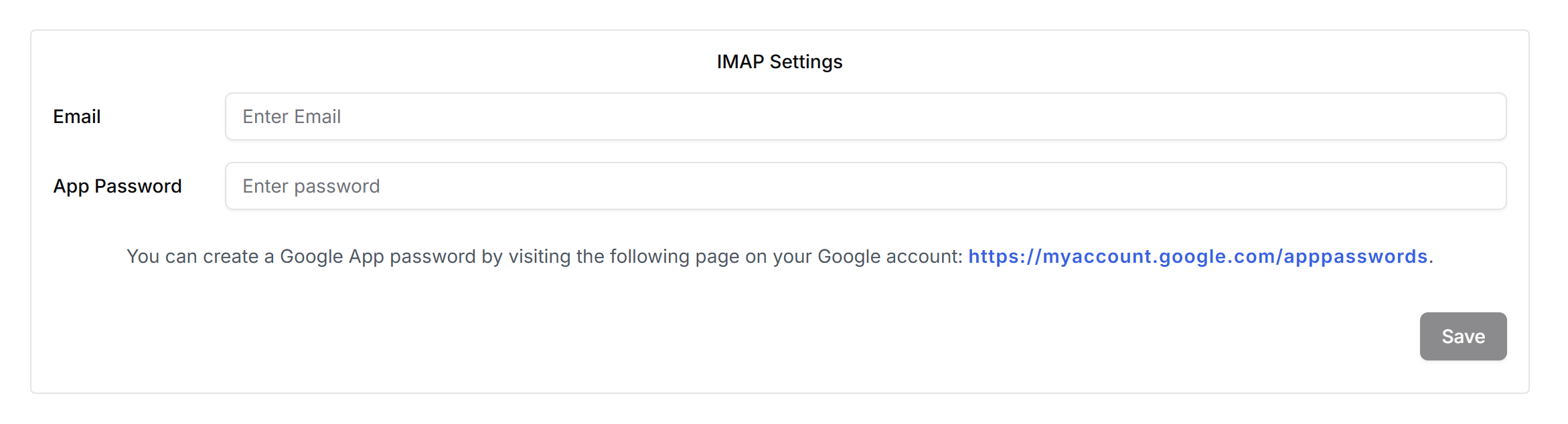 IMAP settings screen